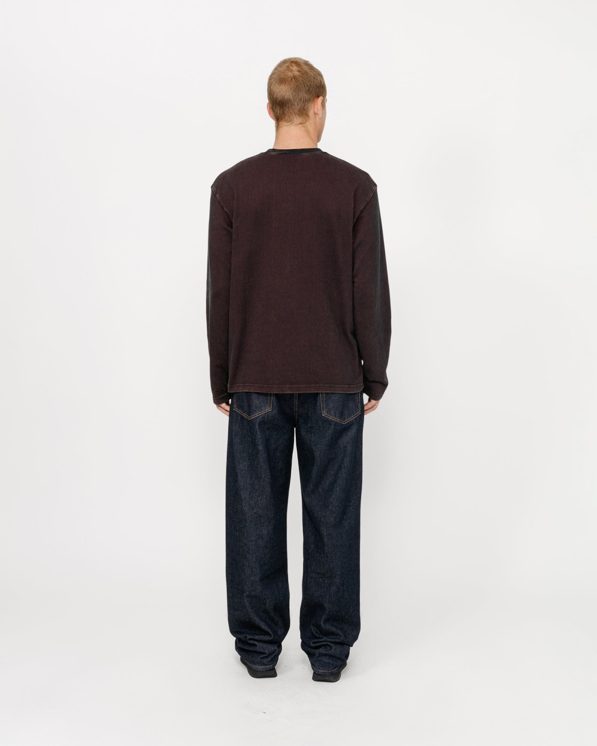 Stussy 2 Tone Cotton Mesh LS Crew Black