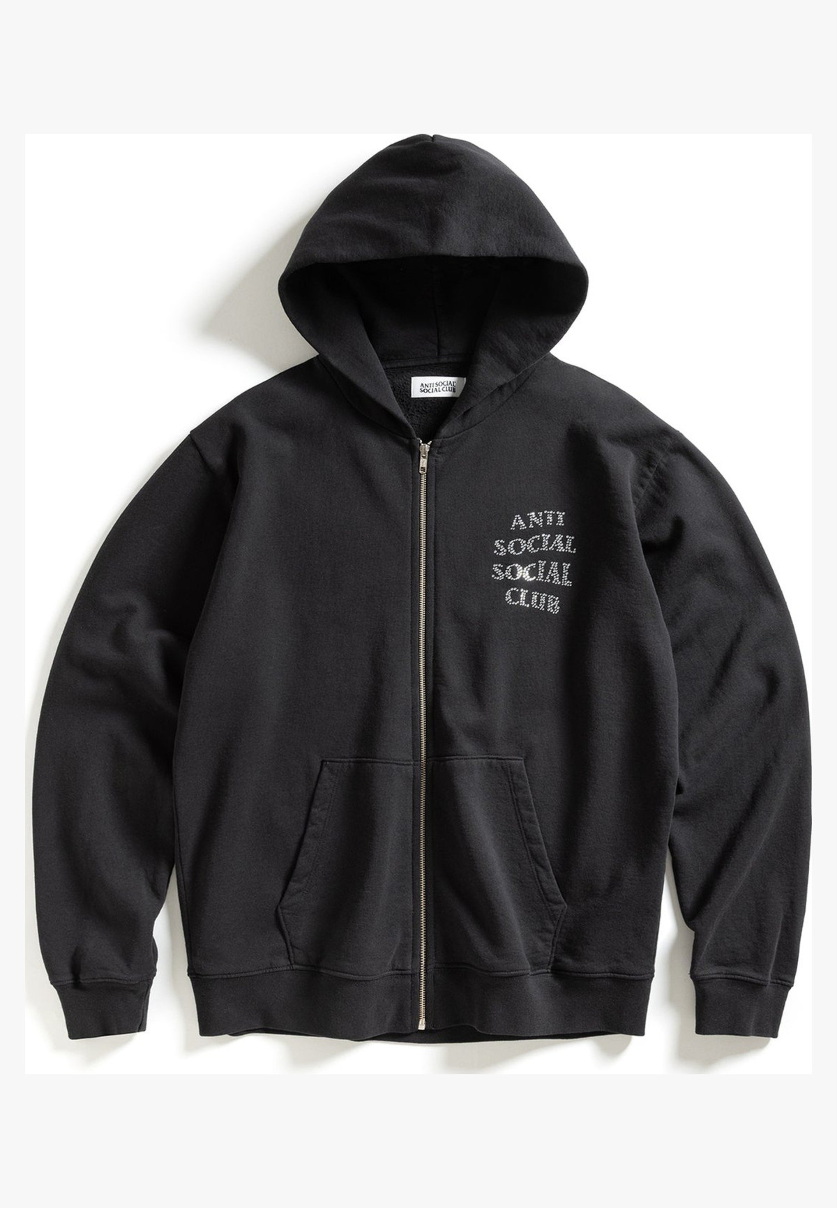 Anti Social Social Club Rhinestone Zip Up Hoodie Black