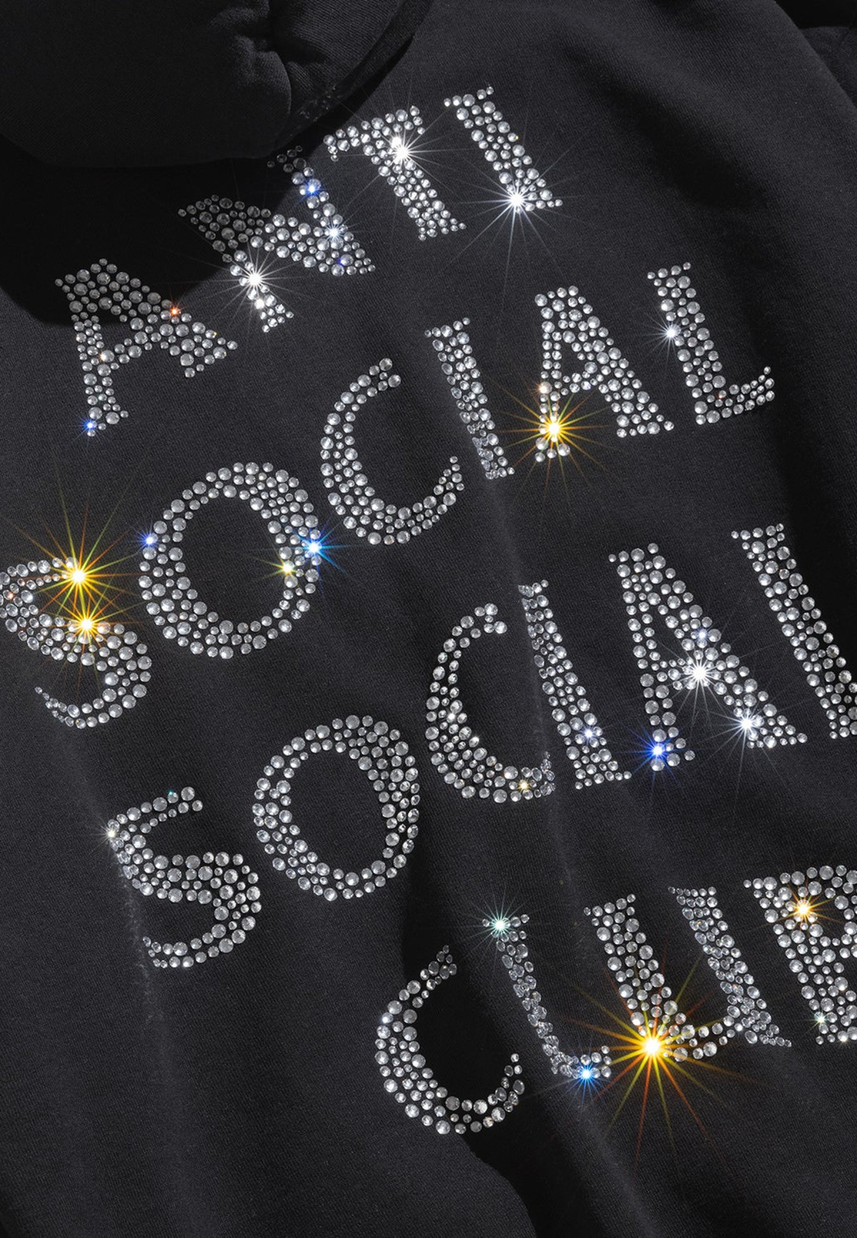 Anti Social Social Club Rhinestone Zip Up Hoodie Black