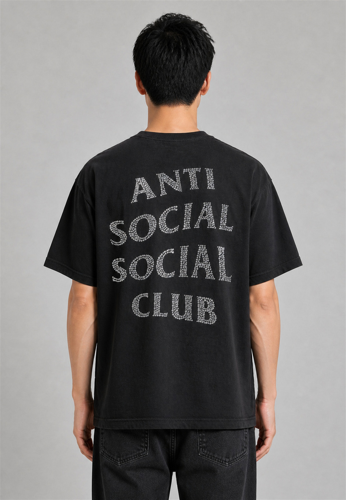 Anti Social Social Club Rhinestone Tee Black - on-model back view
