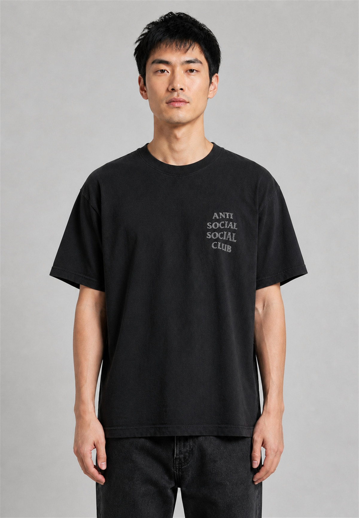 Anti Social Social Club Rhinestone Tee Black - on-model front view