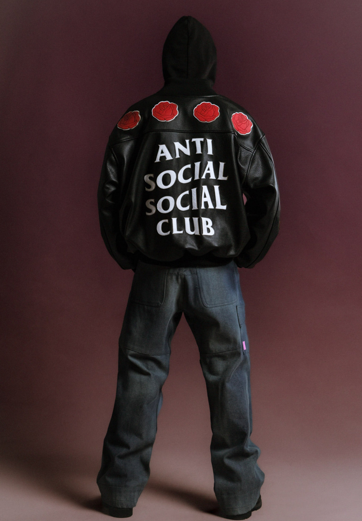 Anti Social Social Club  Petal To The Metal Leather Varsity Jacket Black