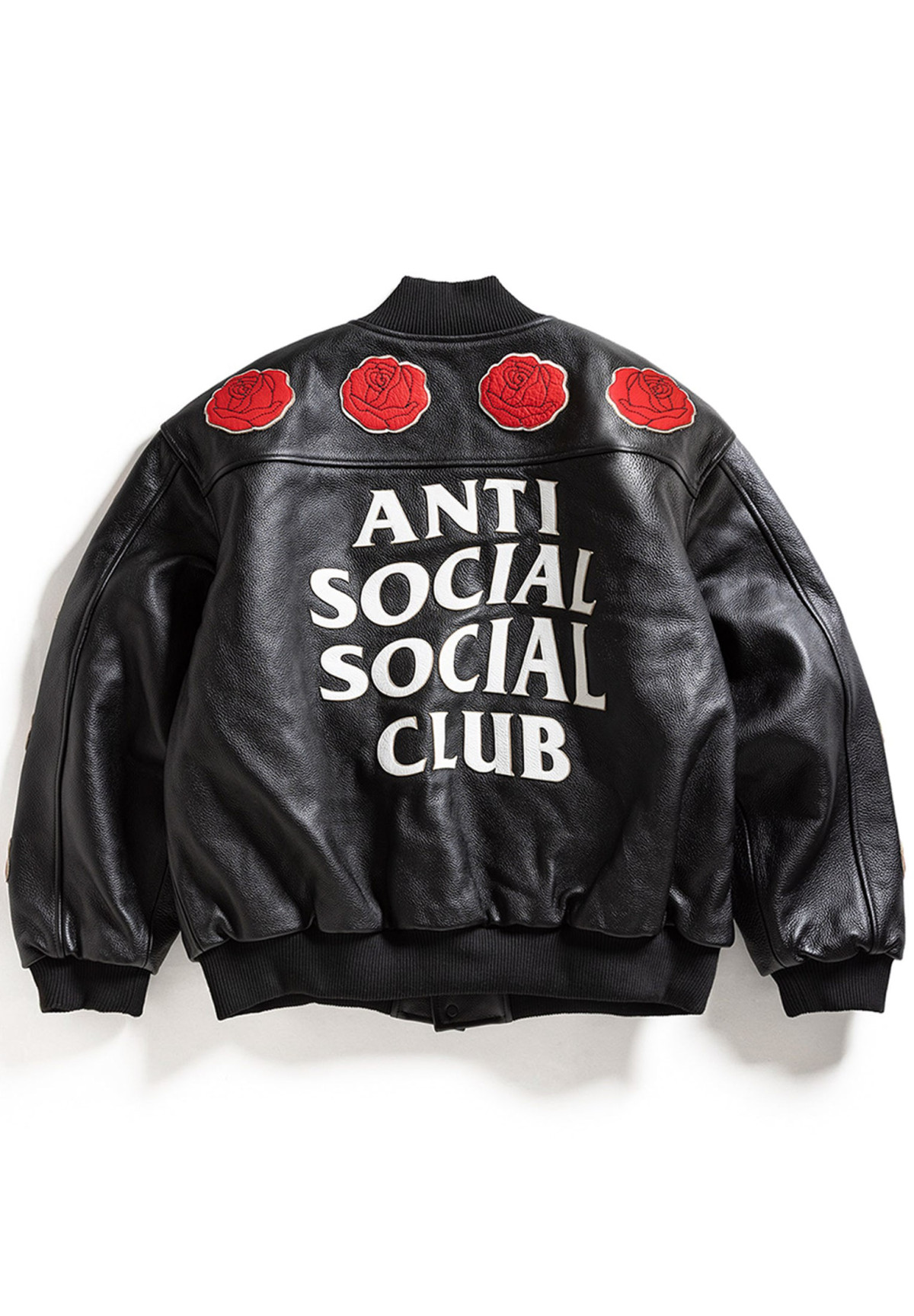 Anti Social Social Club  Petal To The Metal Leather Varsity Jacket Black
