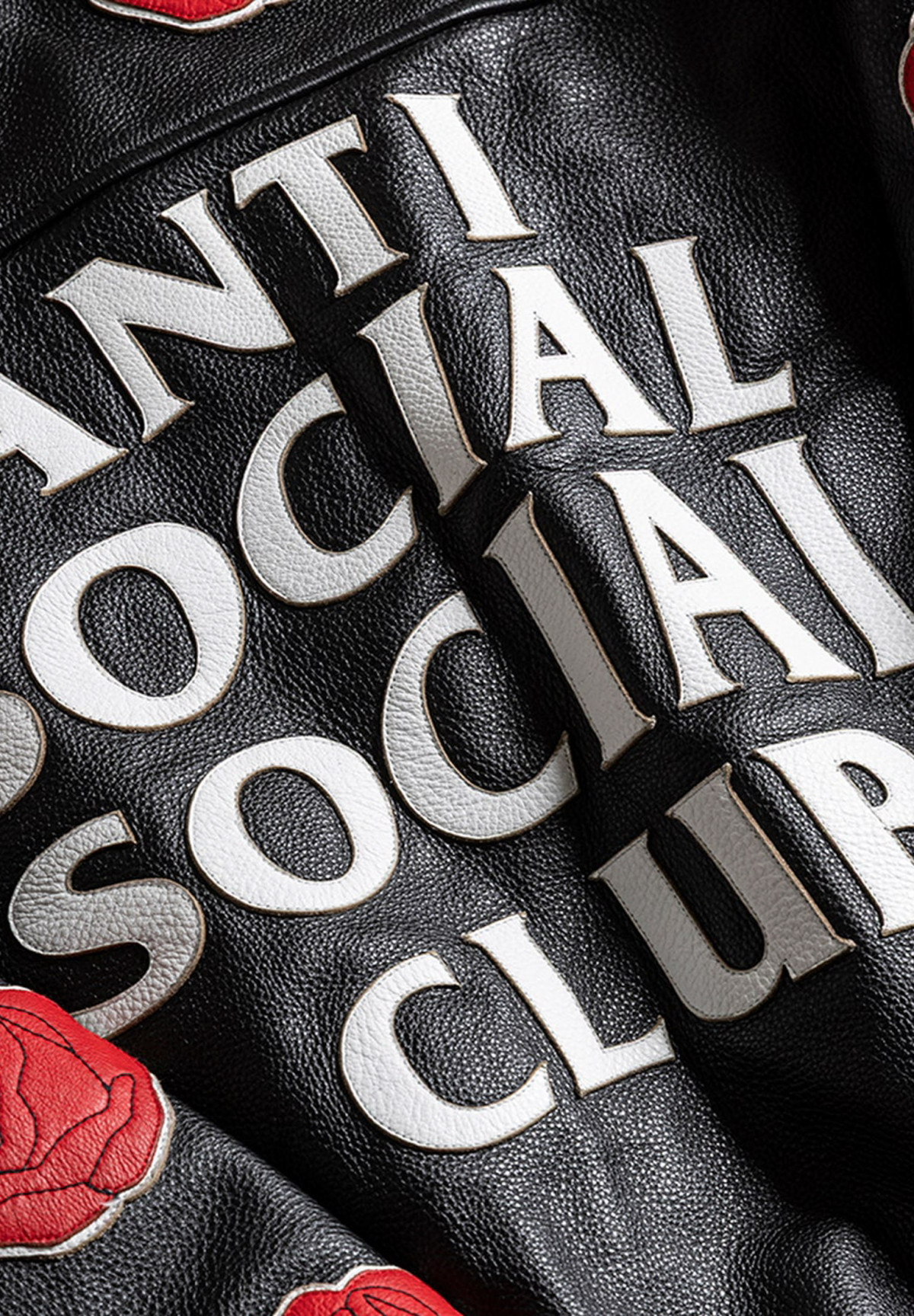 Anti Social Social Club  Petal To The Metal Leather Varsity Jacket Black