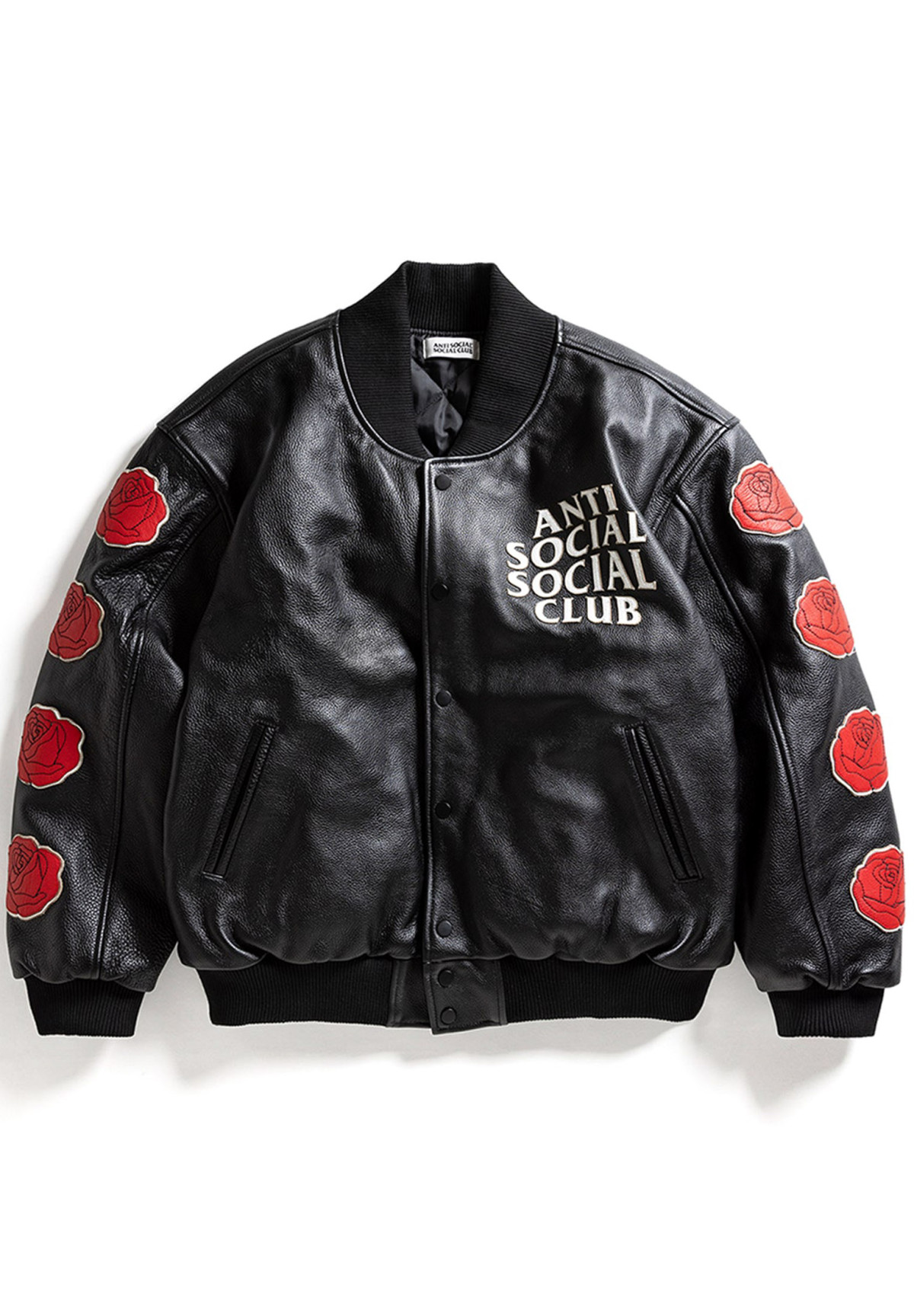 Anti Social Social Club  Petal To The Metal Leather Varsity Jacket Black