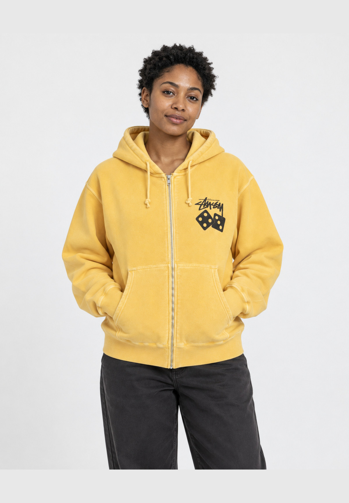 Stussy Dice Pig. Dyed Zip Hood Yellow