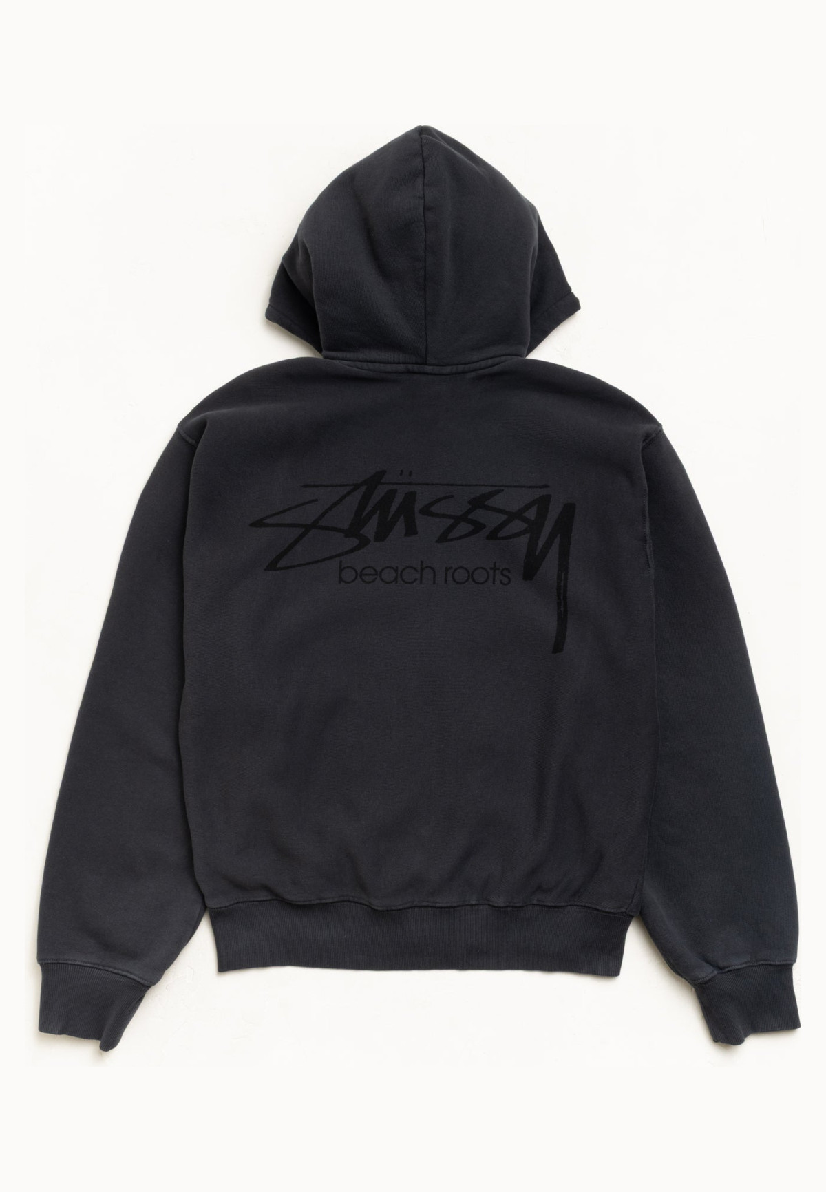 Stussy Beach Roots Zip Hoodie Garment Dyed Faded Black