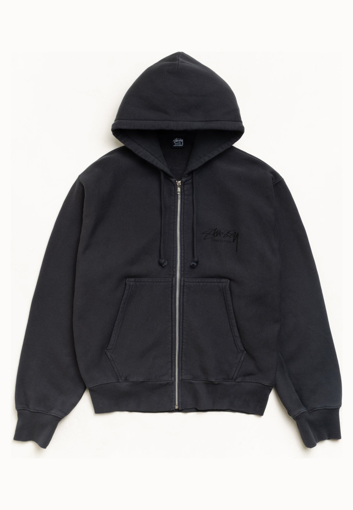 Stussy Beach Roots Zip Hoodie Garment Dyed Faded Black