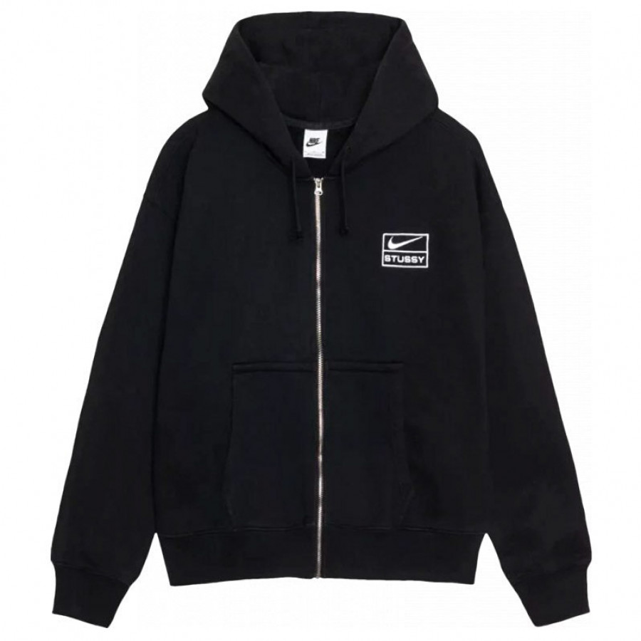 Stussy x Nike Full-Zip Washed Fleece Hoodie Black