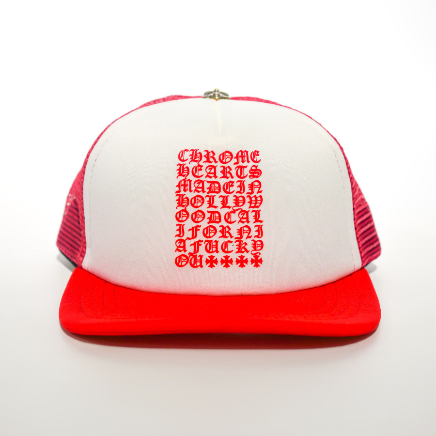 Chrome Hearts Eyechart Logo Trucker Red