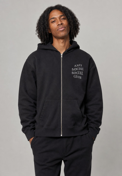 Anti Social Social Club Rhinestone Zip Up Hoodie Black