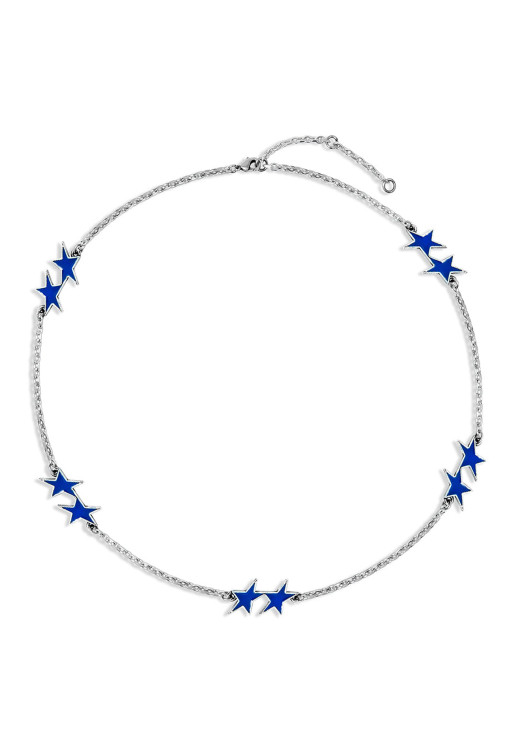 Twojeys Blue Enameled Icon Necklace Silver
