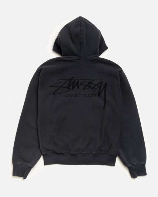 Stussy Beach Roots Zip Hoodie Garment Dyed Faded Black