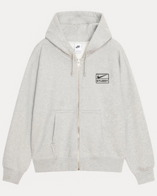 Stussy x Nike Full-Zip Washed Fleece Hoodie Grey Heather