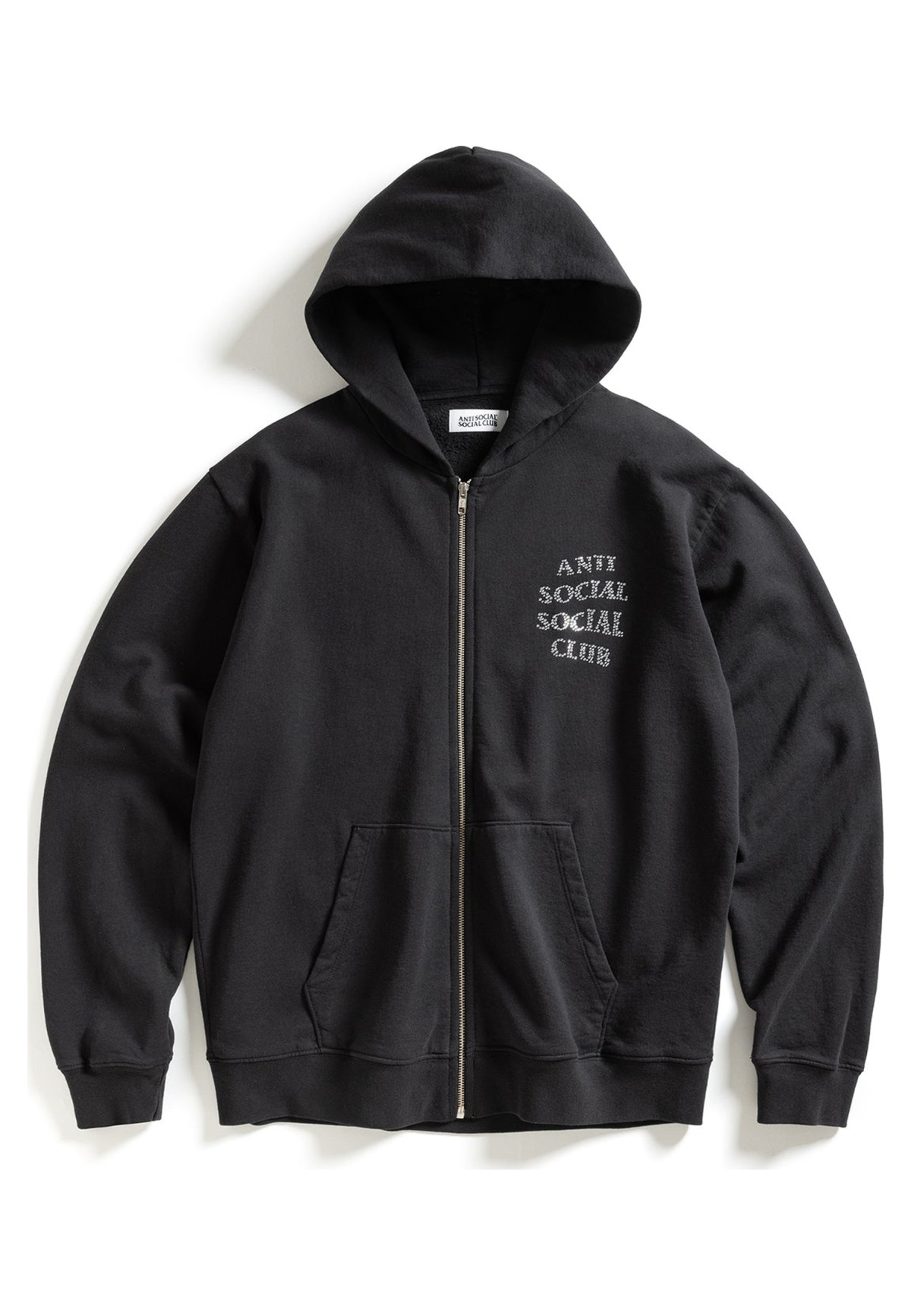 Anti Social Social Club Rhinestone Zip Up Hoodie Black