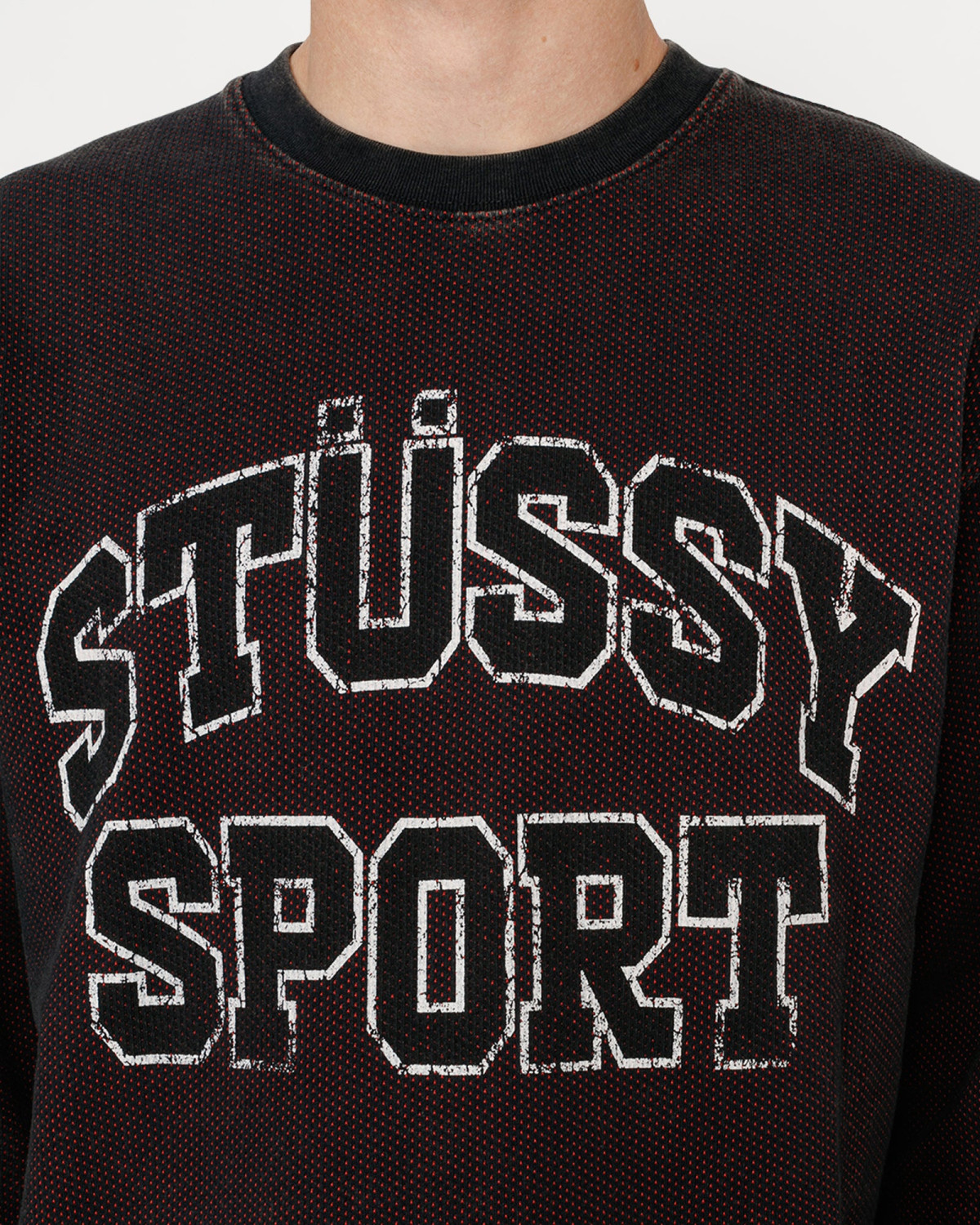Stussy 2 Tone Cotton Mesh LS Crew Black