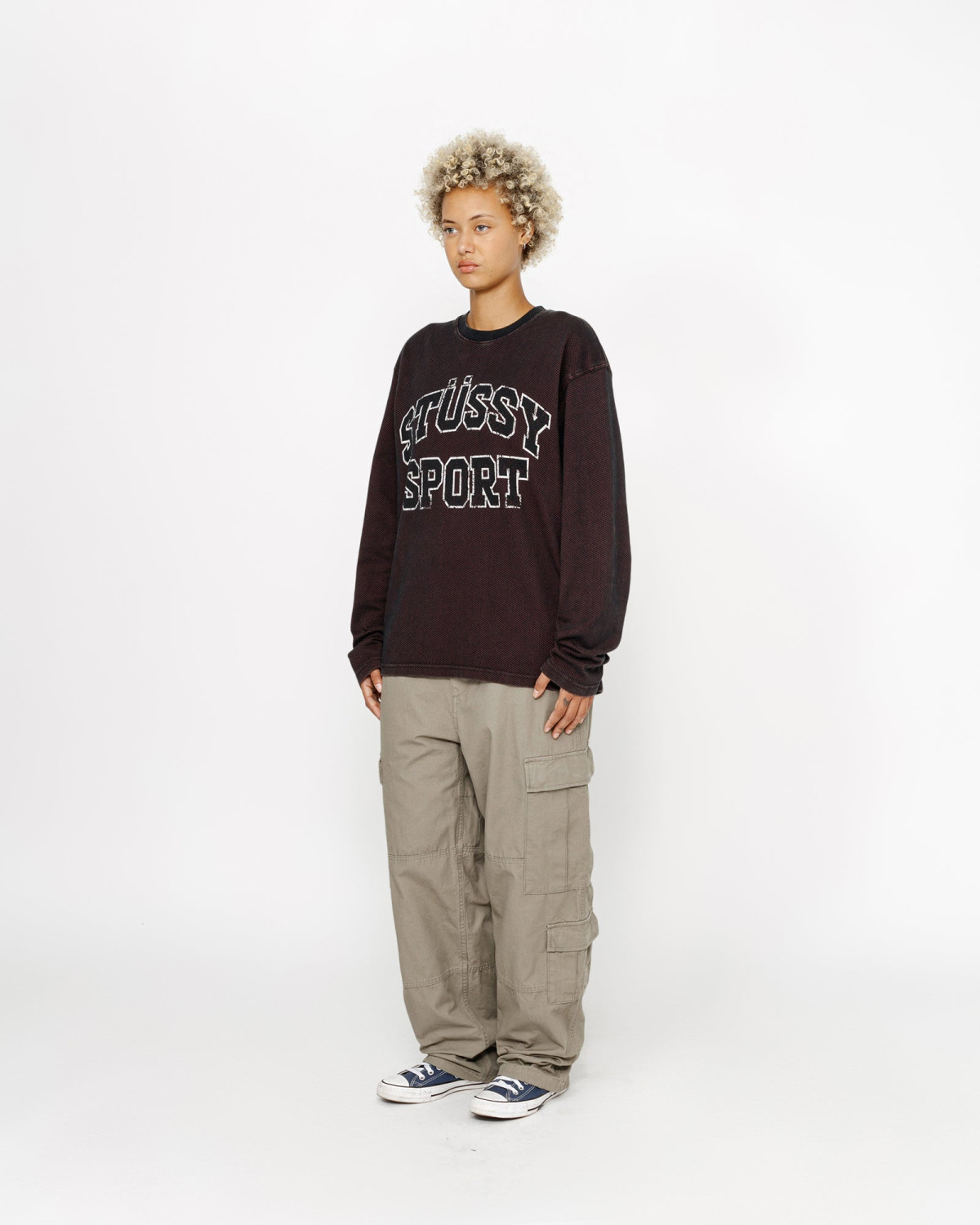 Stussy 2 Tone Cotton Mesh LS Crew Black
