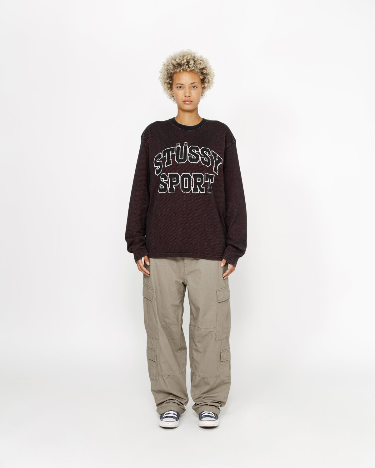 Stussy 2 Tone Cotton Mesh LS Crew Black
