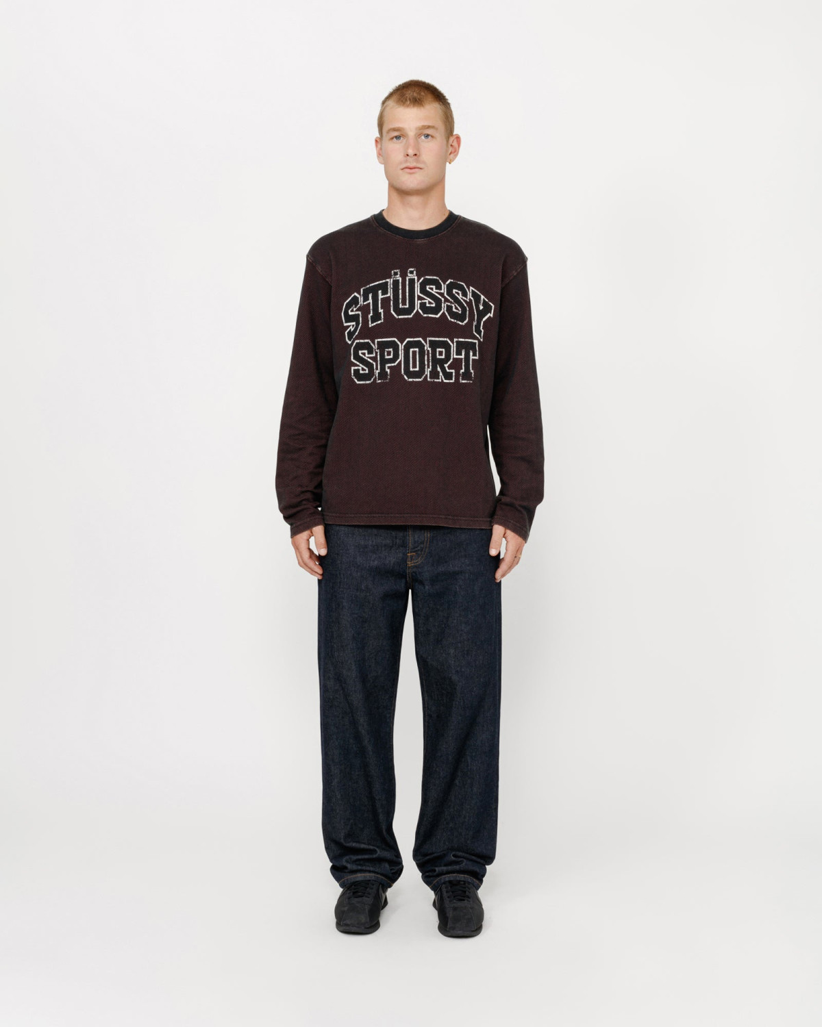 Stussy 2 Tone Cotton Mesh LS Crew Black