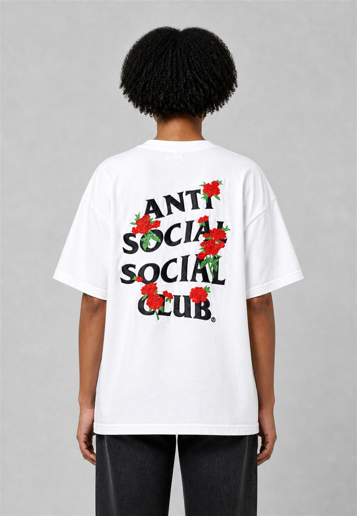 Anti Social Social Club Embroidered Rose Kkotch Tee White - on-model back view