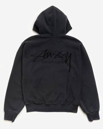 Stussy Beach Roots Zip Hoodie Garment Dyed Faded Black