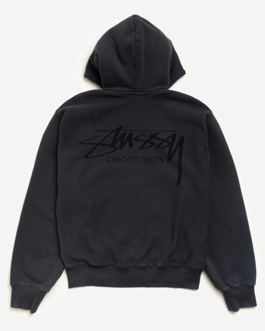 Stussy Beach Roots Zip Hoodie Garment Dyed Faded Black