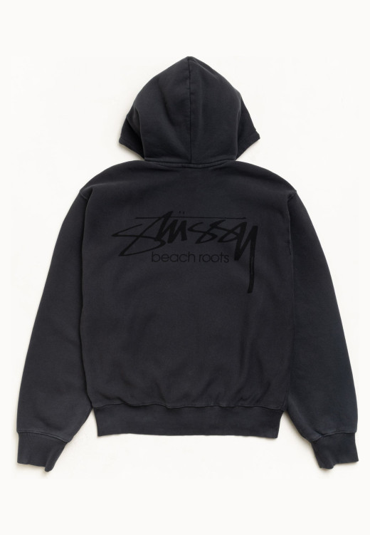 Stussy Beach Roots Zip Hoodie Garment Dyed Faded Black