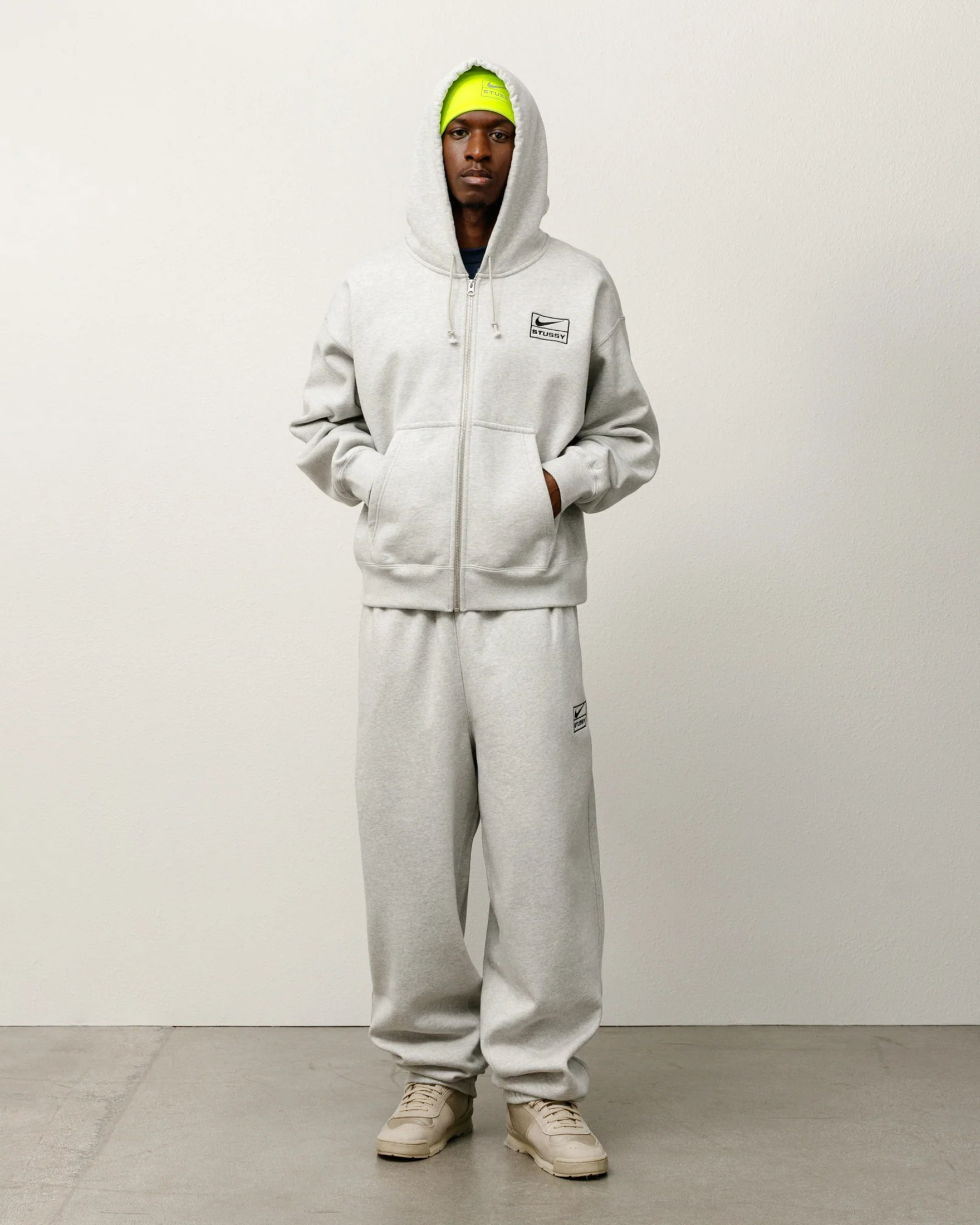 Stussy x Nike Full-Zip Washed Fleece Hoodie Grey Heather | KXM Store
